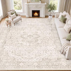 SameBed 9x12 Area Rug Living Room, Vintage Washable Carpet Neutral Beige by SameBed