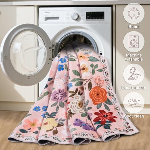 PLHXFR 2.6x8 Washable Runner Rug：Floral Indoor Kitchen Soft Carpet Beige - Image 7