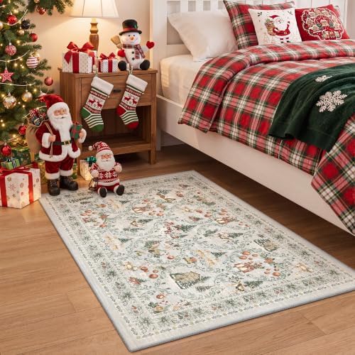 2x3 Christmas Rug,Small Washable Entryway Rug Non Slip,Grey - Image 4