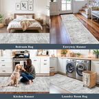 2x10 Runner Rug Non-Slip Washable Kitchen, Vintage Boho Carpet with Rubber Backing for Hallway Entryway Hall Holiday Farmhouse Neutral Cream Long Runners (Grey/Ivory,2'x10') - Image 4