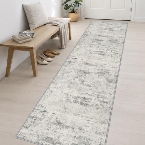 2.6x14 Washable Runner Rug:Modern Abstract Indoor Soft Carpet Gray - Image 3