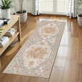 Washable Area Rug 2'6'' x 8' Vintage Traditional Persian Mat - Foldable Distressed Non-Slip Machine Washable Carpet for Living Room Bedroom Kitchen Home Decor - Dove Gray and Coral by Unknown