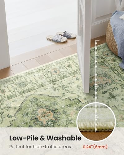 Amada Large 9x12 Washable Area Rug for Living Room, Green, Vintage Pattern - Image 6
