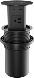 MAZZGOFOR Pop up Outlet - 4-inch Hole,4-AC Outlet,20W USB C,15W Wireless Charging,2-USB Port,Desktop Recessed Grommet Power Outlet for Kitchen Island Countertop,6 ft Cable,Black