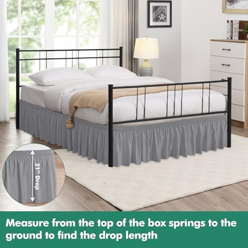Wrap Around King Bed Skirt Split Corner 21" Drop-Elastic Long Dust Ruffle - Image 2