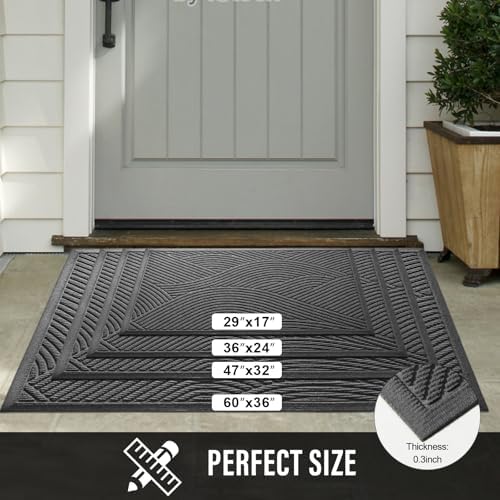 HIYARD Sturdy Front Door Mat, Absorbent Muddy Dirt Resist Welcome Door Mats Outdoor Indoor, Stain and Fade Resistant, Non-Slip Backing Entry Mat Low Profile Doormat for Entryway, 60×36, Grey - Image 6