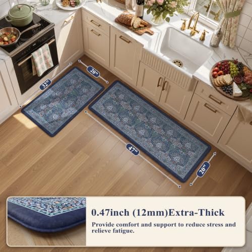 Collive Kitchen Mats for Floor, Dark Blue Kitchen Rugs 20"x47"+20"x32" - Image 2