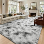 8x10 Extra Large Tie-Dyed Grey and White Fluffy Area Rug Non-Slip for - Image 2