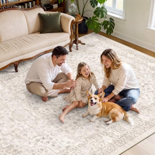 SameBed 9x12 Area Rug Living Room, Vintage Washable Carpet Neutral Beige - Image 4