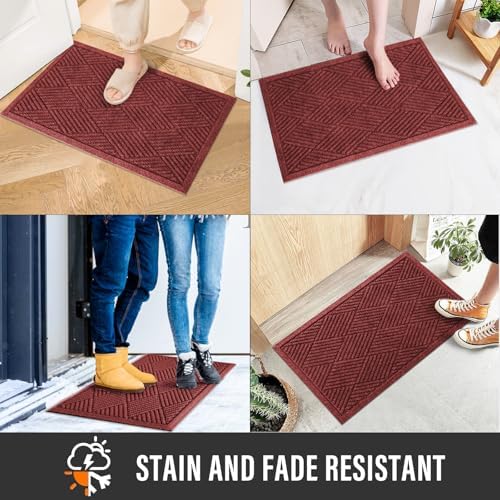 HIYARD Sturdy Front Door Mat, Absorbent Muddy Dirt Resist Welcome Door Mats Outdoor Indoor, Stain and Fade Resistant, Non-Slip Rubber Backing Low Profile Doormat for Entryway, 30×17, Red - Image 5