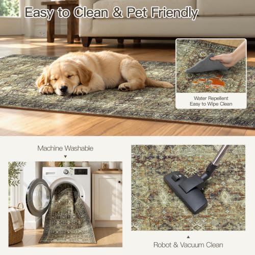 2x6 Area Rugs for Hallways, Brown Washable Non-Slip Kitchen Runner Rug - Image 5