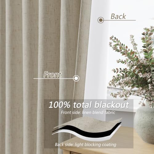Guken Extra Long 100% Blackout Linen Curtains 120 Inches Grey Flax - Image 4
