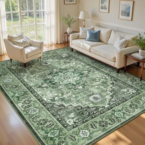 Lofus 5x7 Area Rugs for Living Room Bedroom, Boho Carpet Floral Sage Green by Lofus