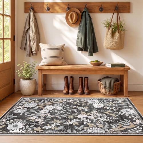 SameBed 3x5 Area Rug Living Room, Vintage Washable Carpet Black Gray - Image 2