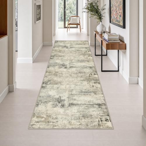 3x10 Washable Runner Rug：Modern Abstract Soft Carpet Ash Brown by FXRHLP