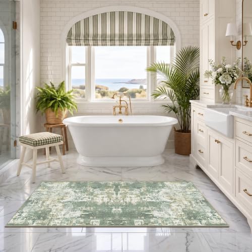 RELEANY Washable Runner 2'x6' Abstract Area Rug for Hallway Light Green - Image 4