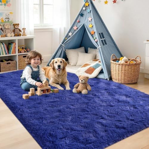 6x9 Large Royal Blue Fluffy Soft Area Rug Non-Slip for Living Room Bedroom - Image 4