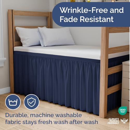 CGK Linens Dorm Room Bed Skirt Full XL - Dorm Essentials - 30" Navy Blue - Image 6