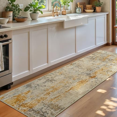 2x6 Beige Rug Runners for Hallways Kitchen Runner Rug Non Slip Washable Tan Long Runner Rugs with Rubber Backing Soft Abstract Carpet Runner for Bedroom, Kitchen, Bathroom, Entryway - Image 2