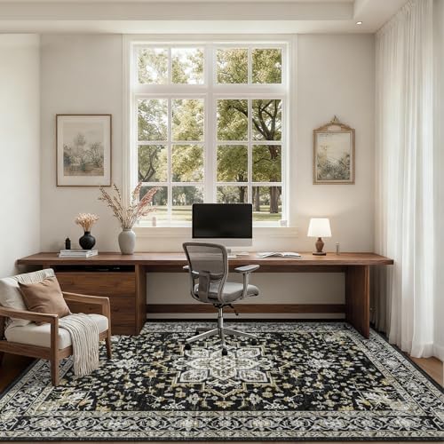 5x7 Area Rugs Living Room: Washable Rug for Bedroom Black Gold - Image 6