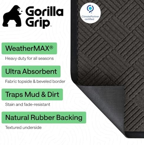 GORILLA GRIP WeatherMAX Door Mat, Indoor Outdoor Use, 60x24, Gray Diamond - Image 2