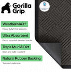 GORILLA GRIP WeatherMAX Door Mat, Indoor Outdoor Use, 60x24, Gray Diamond - Image 2