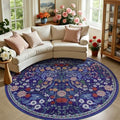 PLHXFR Round Area Rug Living Room: 8 ft Floral Washable Soft Carpet Blue by PLHXFRSoftAreaRugs