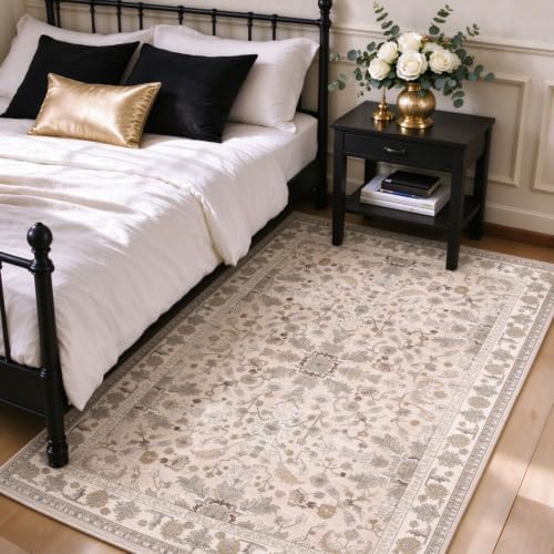 3x5 Kitchen Rug Washable Non-Slip, Beige Modern Boho Indoor Small Area Rugs for Entryway Bedroom Living Room, Soft Low-Pile Thin Door Mat - Image 3