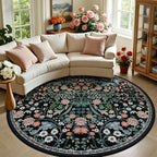PLHXFR Round Area Rug Living Room: 8 ft Floral Washable Carpet Dark Black by PLHXFRSoftAreaRugs
