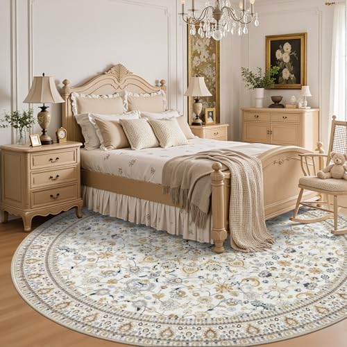 Round Area Rug for Living Room: 6ft Washable Rug for Bedroom Beige - Image 4