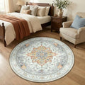RELEANY Washable Area Rug, Round 4ft, Beige/Carbon Grey/Orange by RELEANY