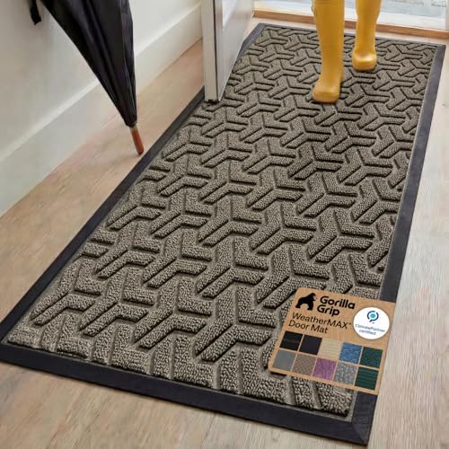 GORILLA GRIP WeatherMAX Door Mat, Indoor Outdoor Use, 72x24, Gray Geometric by GorillaGrip