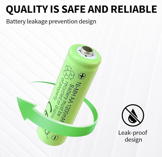 Rechargeable AA Batteries,1200 mAh, NiMH, Recharge up to 1000x Times, Pre-Charged 12-Count
