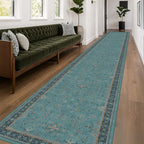 Hazo Haus Boho 3x20 Extra Long Hallway Runner Rug - Non Slip Waterproof Kitchen Floor Mat - Modern Teal Green Eclectic Floral Design Décor - Image 3