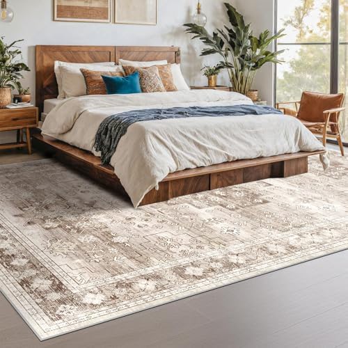 Hazo Haus Beige Farmhouse Washable 7x10 Area Rugs for Living Room, Bedroom, Dining Room Table, Vintage Floral Décor, Non-Slip Stain & Fade Resistant (7x10 Beige/Latte) - Image 6