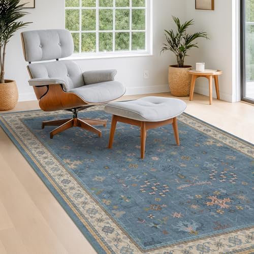 Washable 4x6 Small Rug for Living Room, Area Rug for Kitchen, Bedside, Large Entryway Indoor - Stain Resistant Non Slip with Rubber Backing, Unique Floral Aethestic Décor, Light Blue & Aqua - Image 6