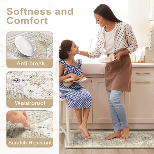 Collive Kitchen Rugs Sets of 2 Non Slip Washable, Taupe Kitchen Floor Mats - Image 4