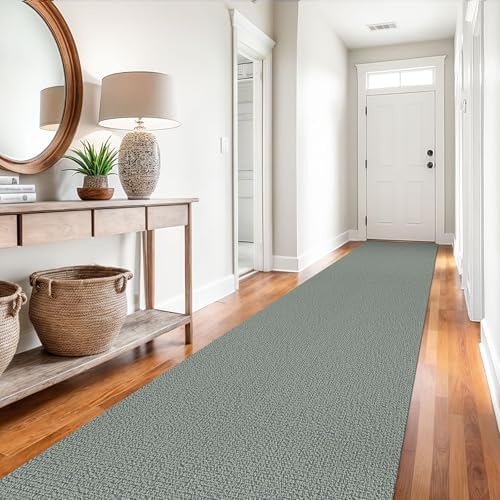 EARTHALL Washable Runner Rug, Non Slip Hallway Runner, 3x14 Ft, Green/Grey - Image 5
