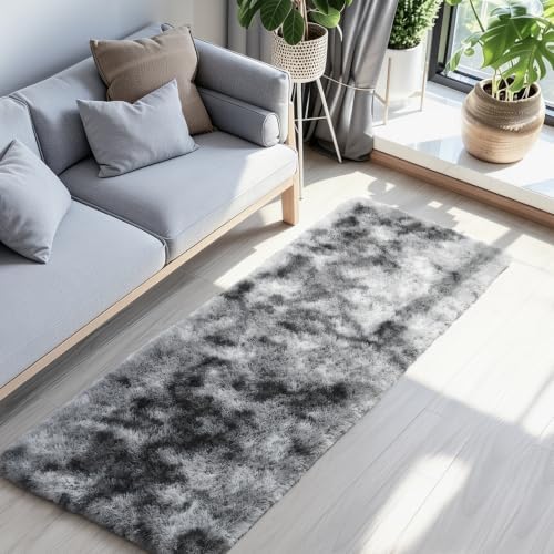 Ophanie Tie-Dyed Grey Area Rugs 2x6 for Bedroom Living Room, Light Gray Fluffy Shag Fuzzy Carpet,Plush Shaggy Rug,Indoor Carpet for Kids Boys Dorm Home Decor Aesthetic, Nursery with 99 pcs Pile fibers - Image 3