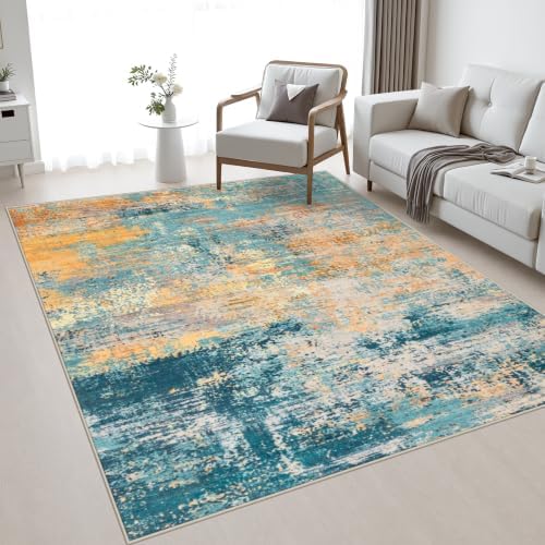 5x7 Area Rug Living Room: Modern Washable Soft Carpet Rosy Haze by FXRHLP