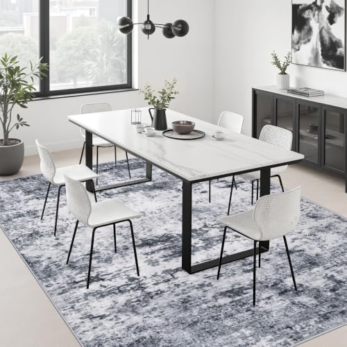 8x10 Area Rug Living Room Rug: Washable Modern Abstract Soft Thin Rug Indoor Floor No Slip Stain Resistant Carpet for Bedroom Dining Room Farmhouse Nursery Home Office - Grey - Image 4