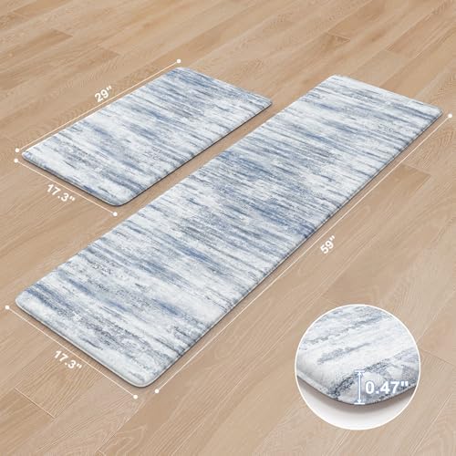KIMODE Kitchen Mats for Floor,Abstract Kitchen Rugs Sets of 2 Blue Carpets - Image 3