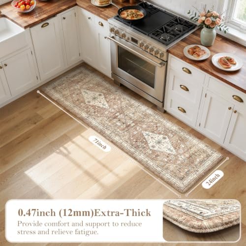 Collive Boho Kitchen Floor Mats Kitchen Runner Rugs Non Slip, 24''x71'' - Image 2