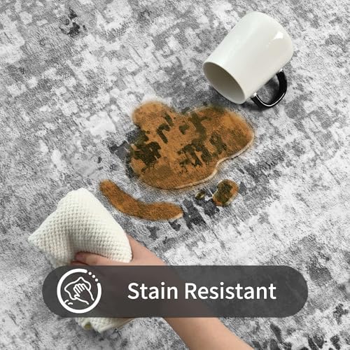 Living Room Rug 6x9 Gray Area Rug Machine Washable Boho Carpet Non Slip Abstract Vintage Indoor Large Rugs for Bedroom, Classroom, College Dorm, Farmhouse, Dining Room, Kids Playroom - Image 6