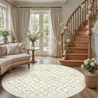 PLHXFR Round Area Rug Living Room: 8 ft Floral Washable Carpet Beige Multi - Image 5