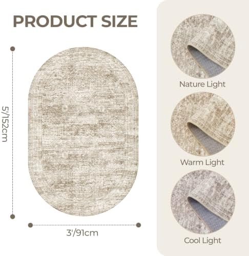 3x5 Oval Rug for Bedroom,Washable Area Rug,Brown - Image 2