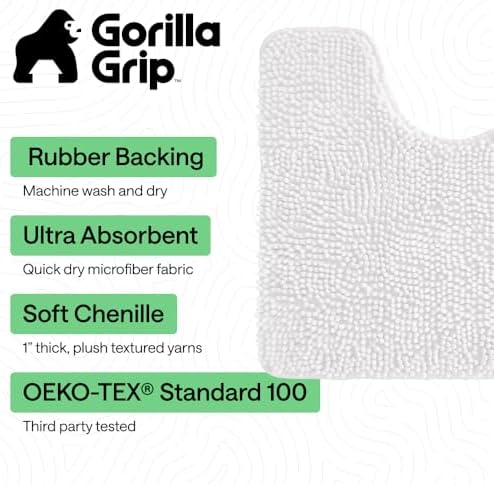 GORILLA GRIP Chenille Bath Rug Mat for Oval Toilet Base, 24x19 White - Image 3