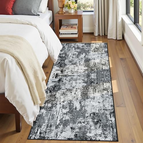 RELEANY Washable Runner 2'x10' Abstract Area Rug for Hallway Black White - Image 5
