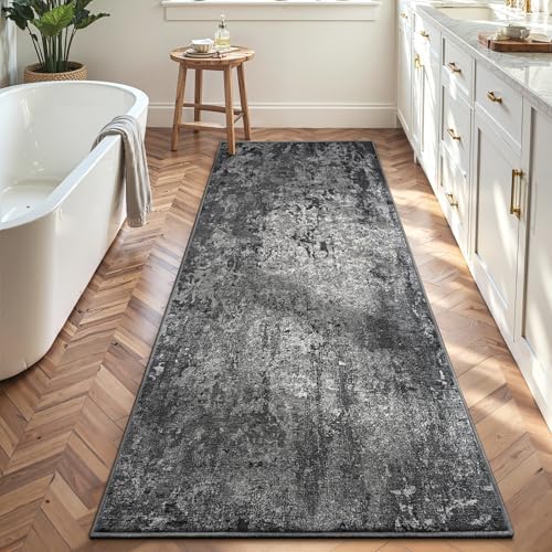 2x8 Black Rug Runners for Hallways Kitchen Runner Rug Non Slip Washable Black Long Runner Rugs with Rubber Backing Soft Abstract Carpet Runner for Bedroom, Kitchen, Bathroom, Entryway - Image 4