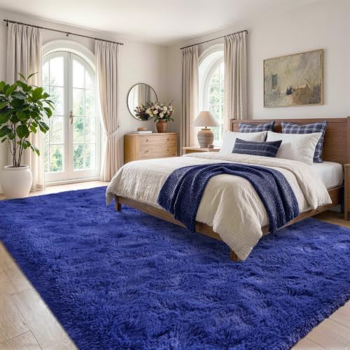 6x9 Large Royal Blue Fluffy Soft Area Rug Non-Slip for Living Room Bedroom - Image 3